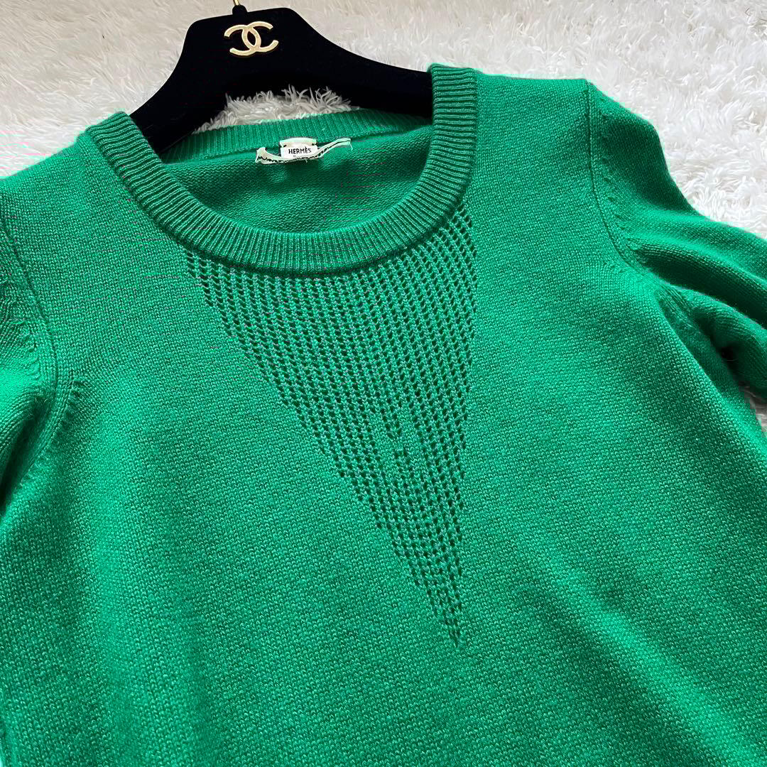 ✨️極美品✨️ HERMES カシミア100 ワンピース ニット　グリーン