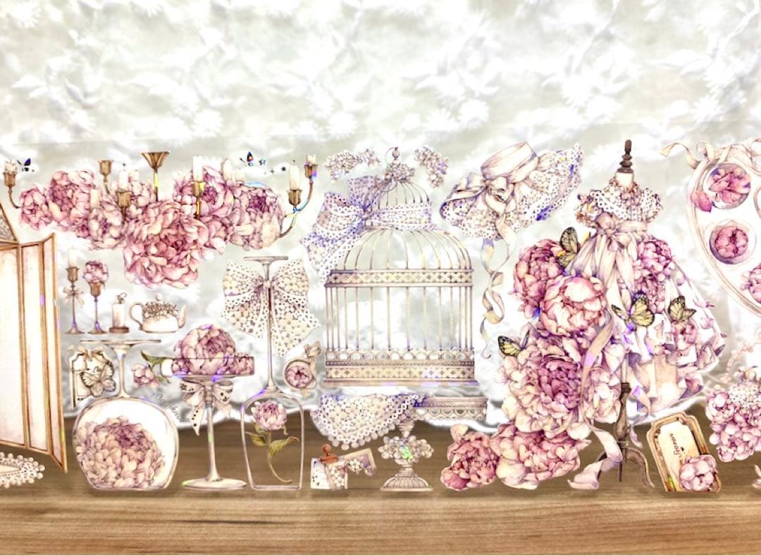 【KN058】海外PET貝殻光マスキングテープ　マステ切り売り　芍药季　お花