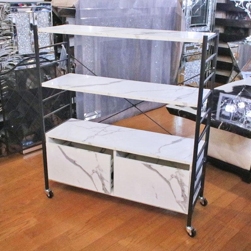 大理石柄 引出し付シェルフ マーブルホワイト 収納 飾り棚 399-2727