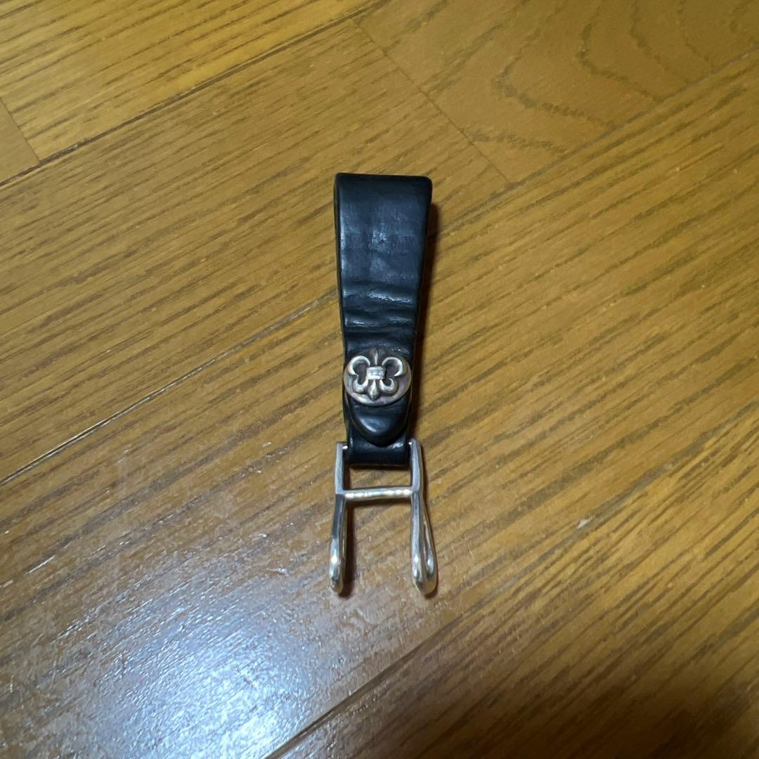 クロムハーツブラックレザーキーホルダー フック付き