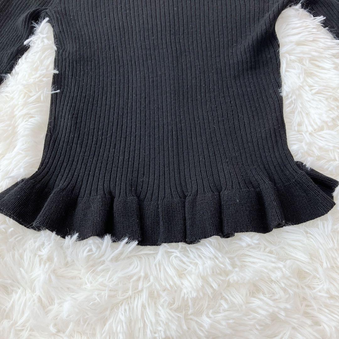 エムズグレイシー フリル＆ラインストーン ニット/カーディガン ダブルジップ 黒