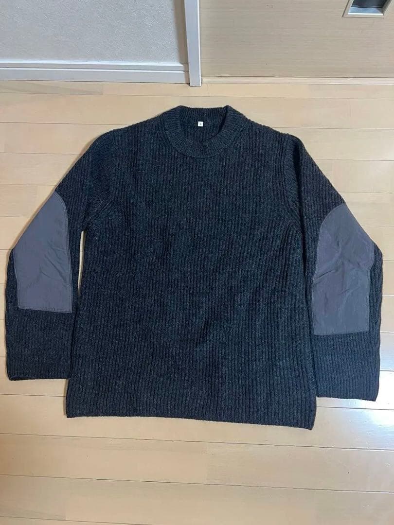 MUJI LABO メリノウール畦編みエルボーパッチ付きクルーネックセーター