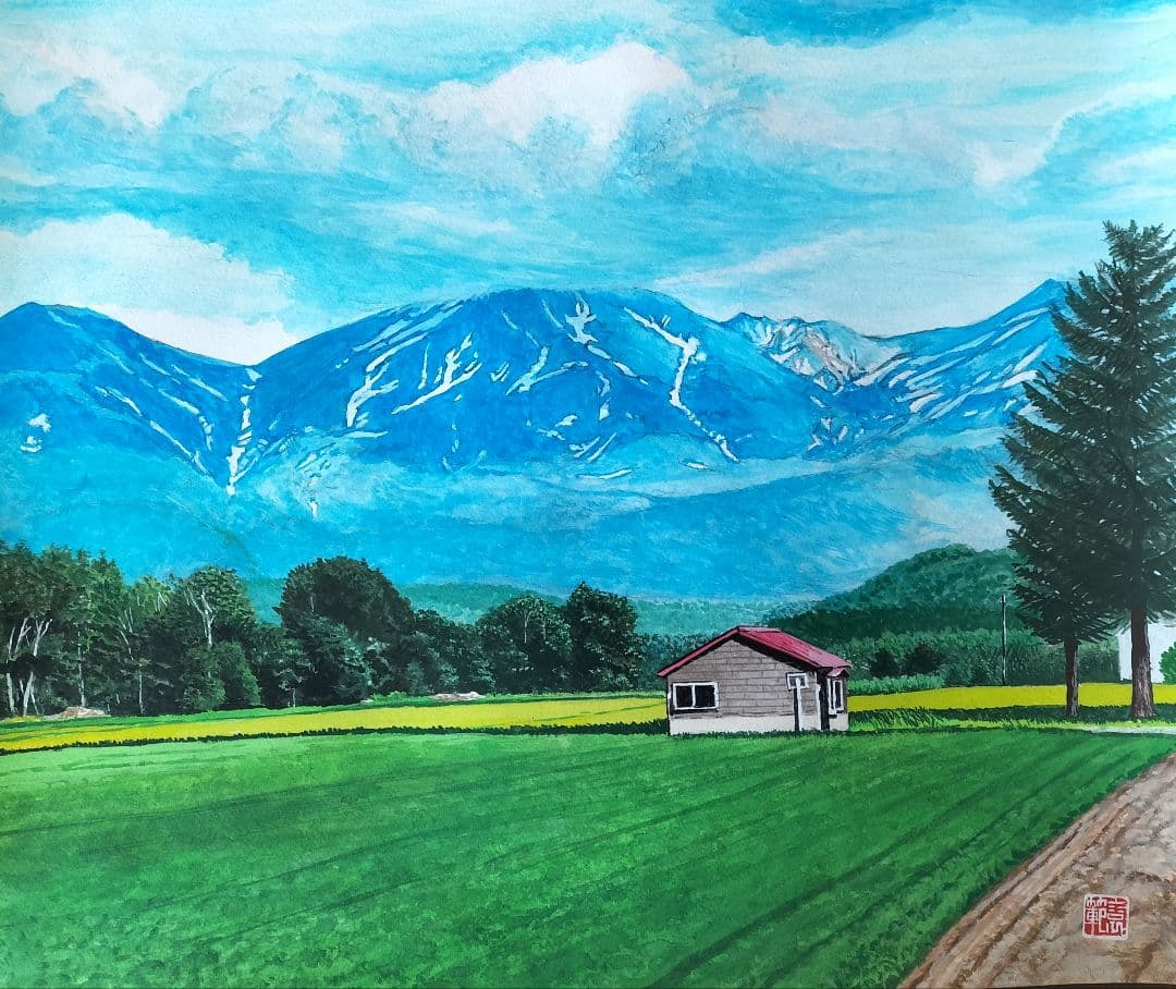 y*e様 風景画 水彩画 山と小屋