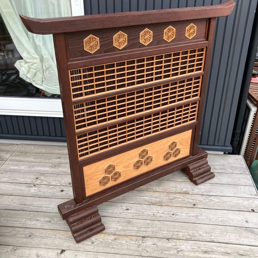 昭和レトロ 万木 天然木 寄木細工 麻の葉柄 格子型 衝立 仕切りパーテーション