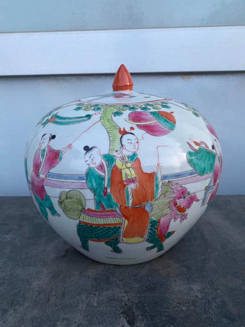 中国　清時代　童子絵　壺　古美術　骨董品