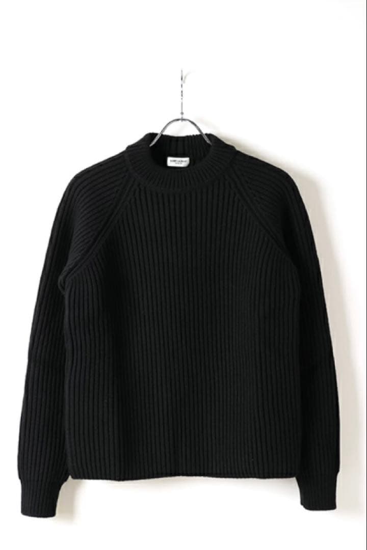 ネックタグ取れてます。SAINT LAURENT ブラックリブ編みセーター