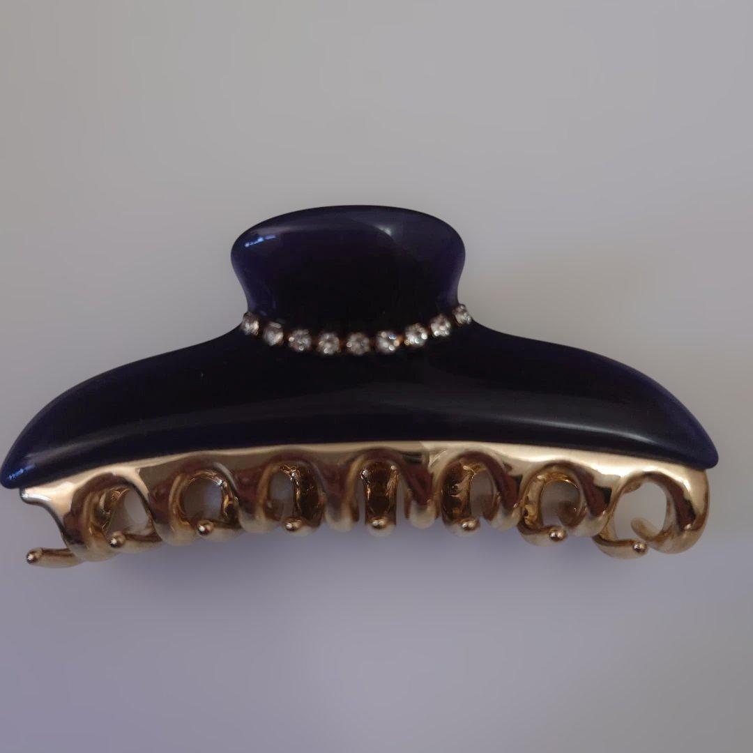 美品 Acca アッカ ストーン付き濃紺クレップヘアクリップ M