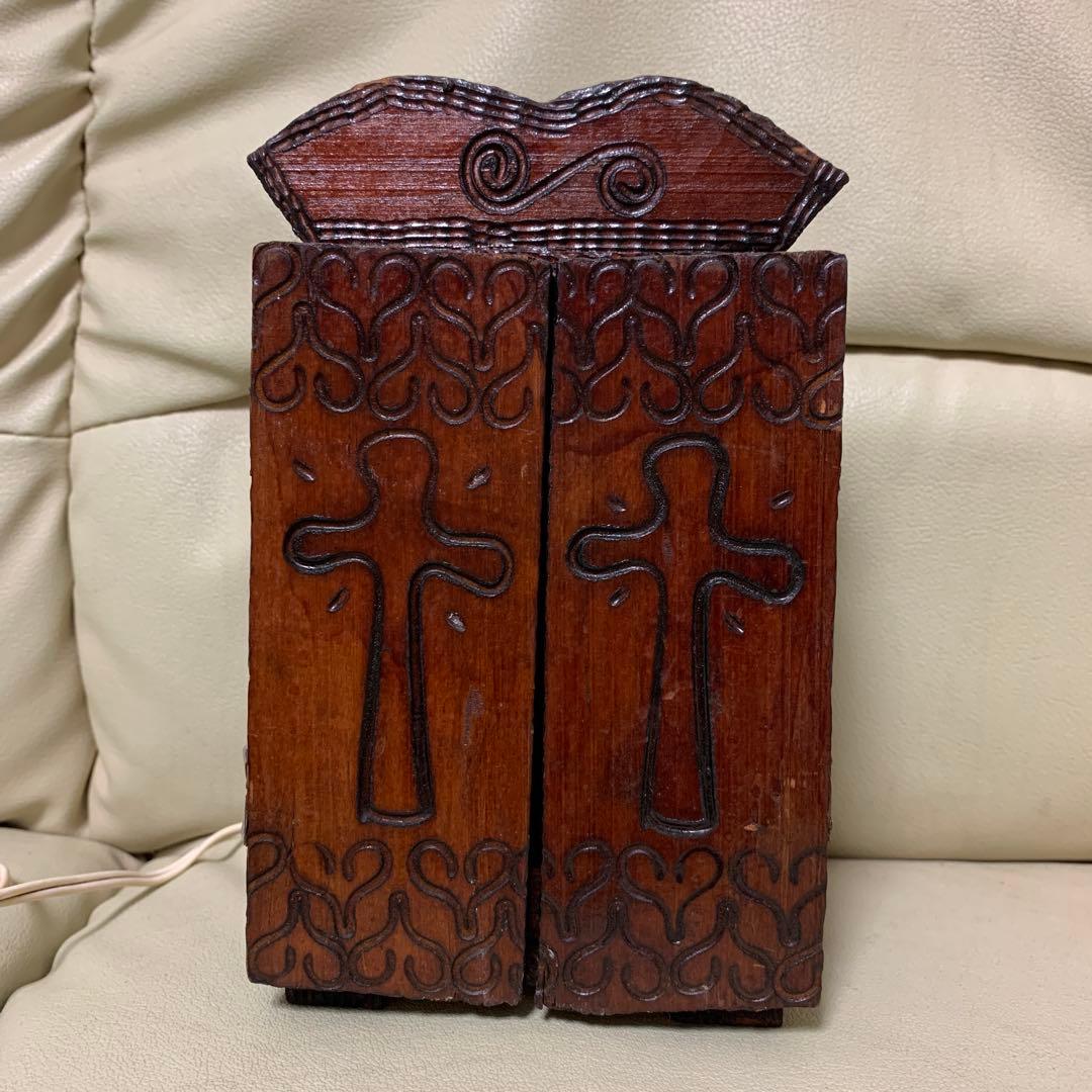 聖母マリアの彫刻入り木製箱　祭壇　キリスト　ローライダー　チカーノ　インパラ