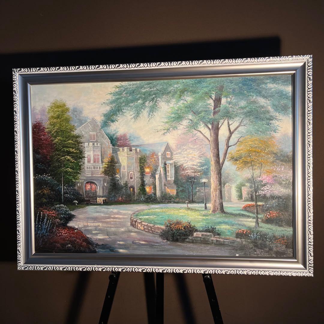 手書き油絵 パリの郊外の風景 絵画 インテリア 油彩画