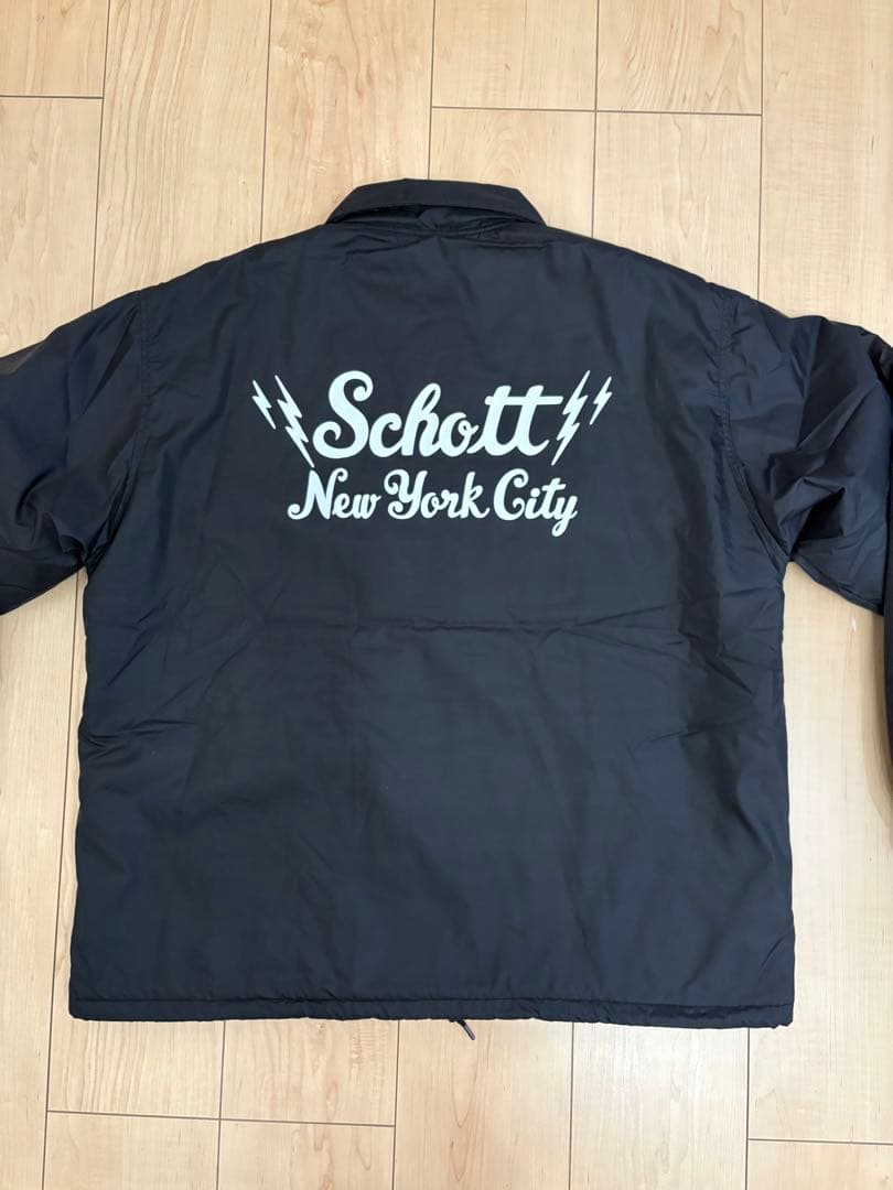 Schott ブラック ナイロン コーチジャケット L
