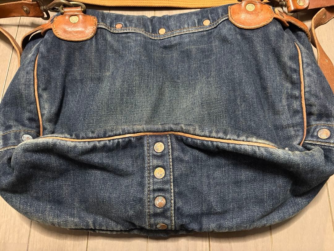 RRL ダブルアールエル デニム&レザーフラップショルダーバッグ
