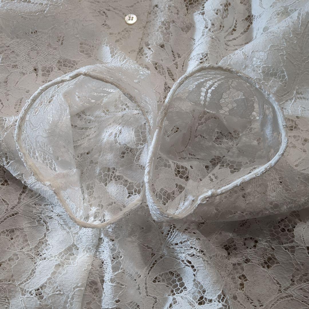 2025年 NOBLE ボタニカルレースオープンカラーシャツ　ホワイト