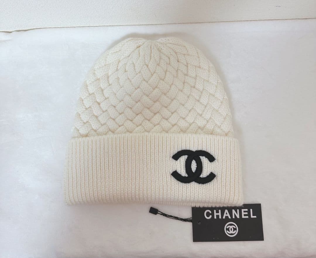 編み込みニット帽 ホワイト フリーサイズ