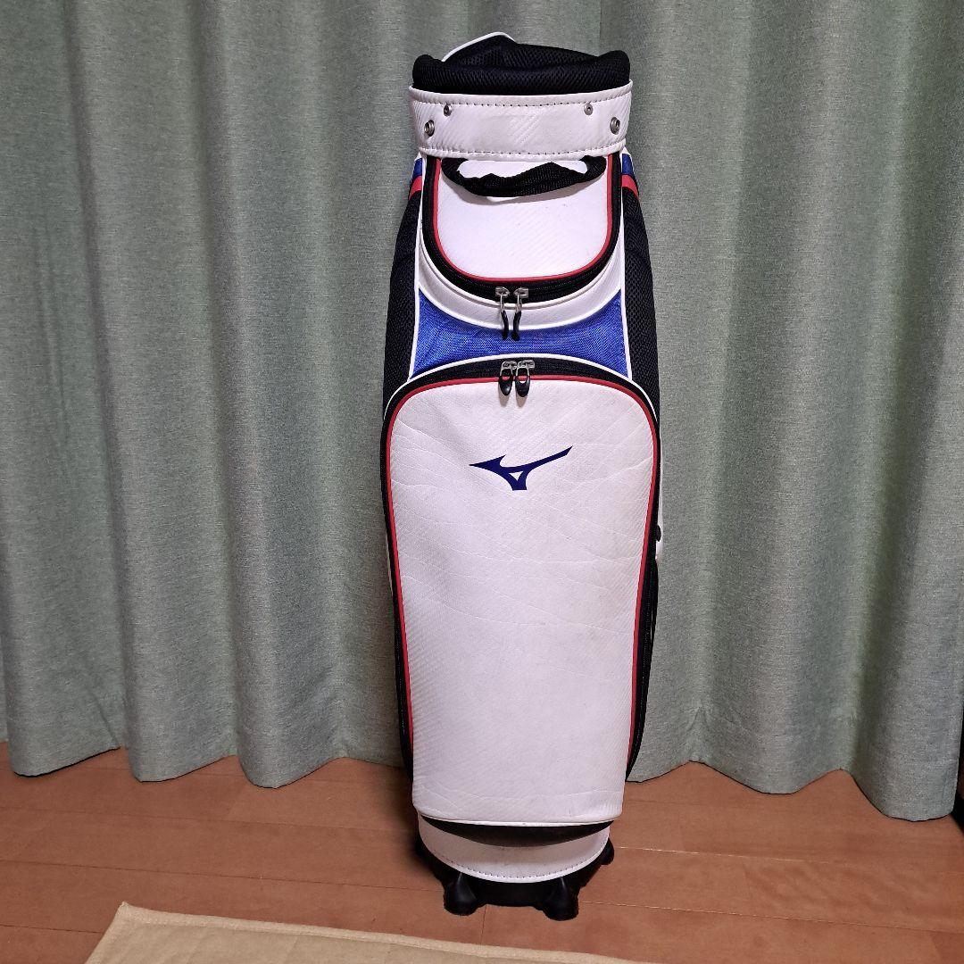 Mizuno ゴルフキャディバッグ.フード付き。 ホワイト/ネイビー。9インチ