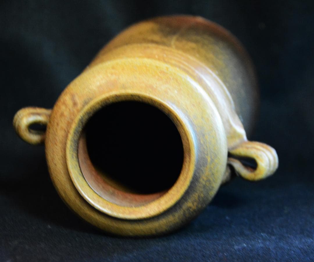 人間国宝　金重陶陽　耳付窯変花入　M321