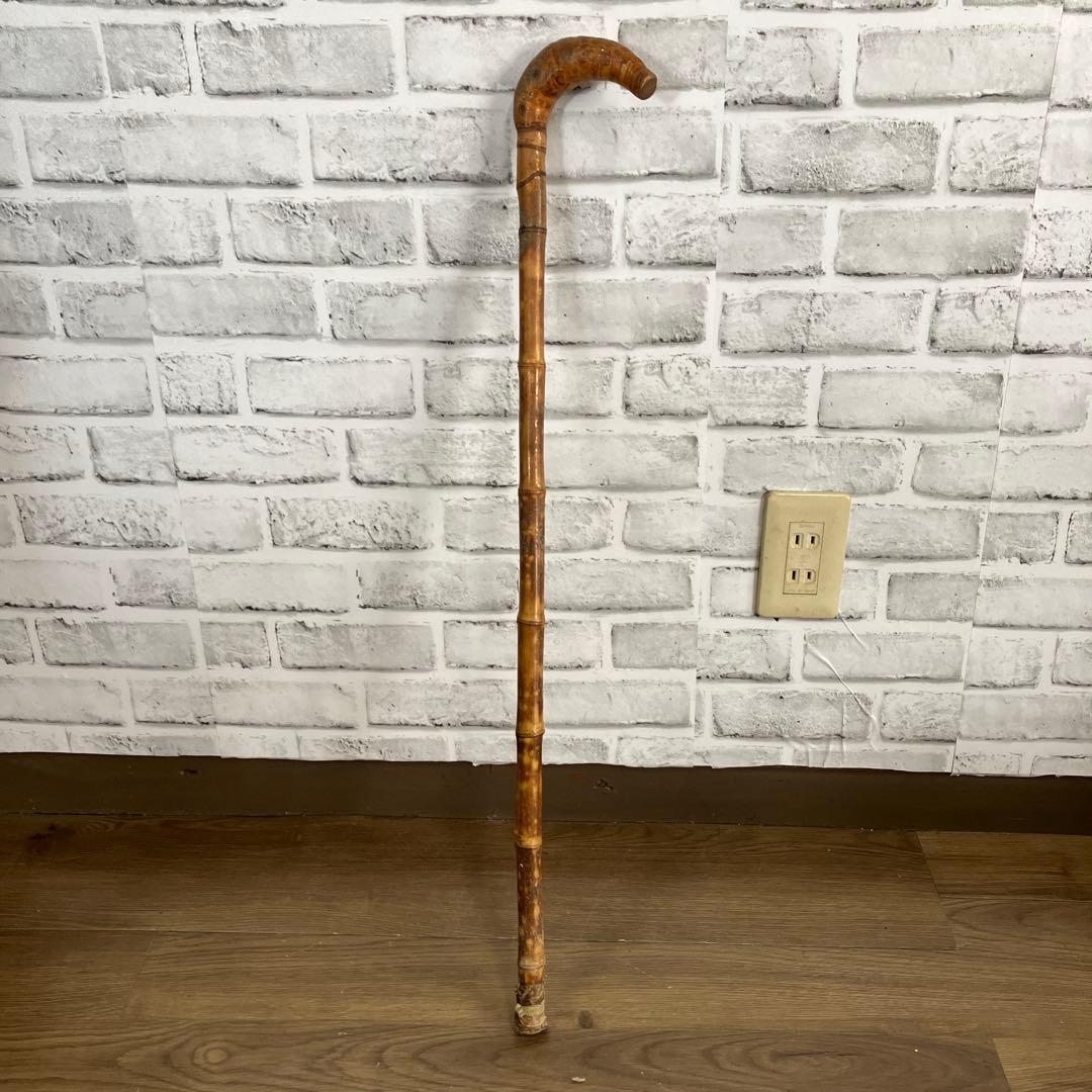 B-2 天然素材 根竹 ステッキ 杖 一本杖 アンティーク レトロ 根曲がり竹