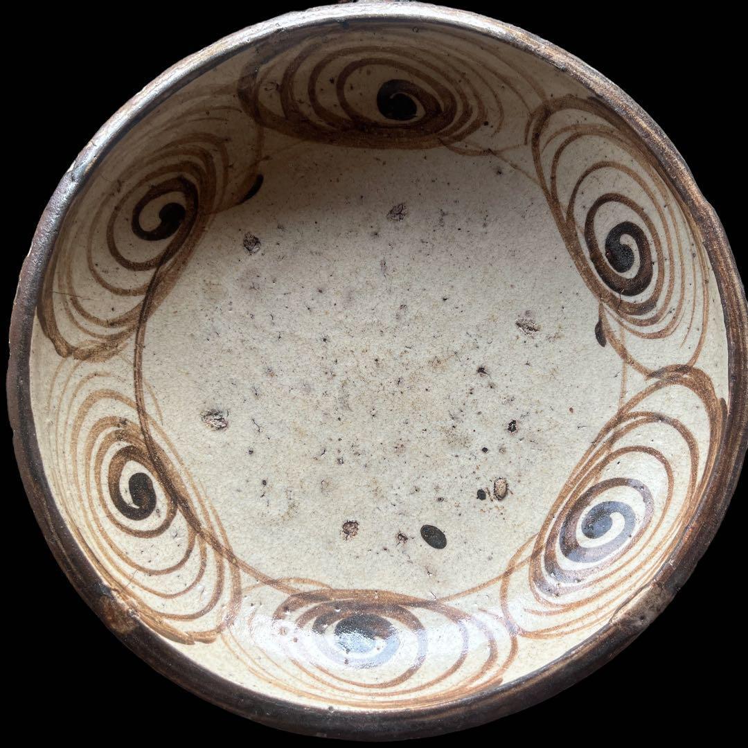 馬の目皿 石皿 古瀬戸 幕末 皿 古丹波 馬の目皿 鉄絵 白化粧 渦巻文
