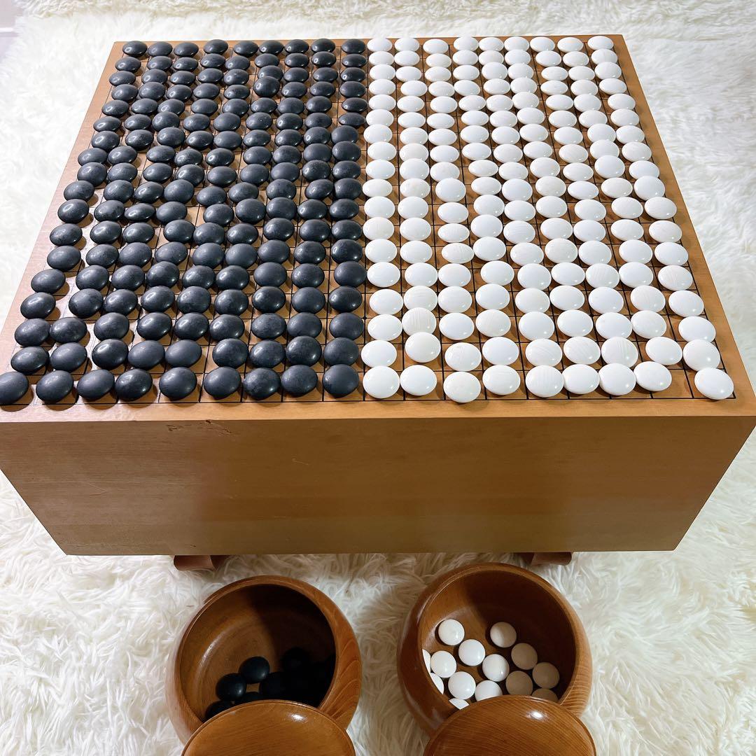 高級　囲碁盤 脚付き へそ有り 碁石・碁筒セット　厚さ 174ミリ 約5.6寸