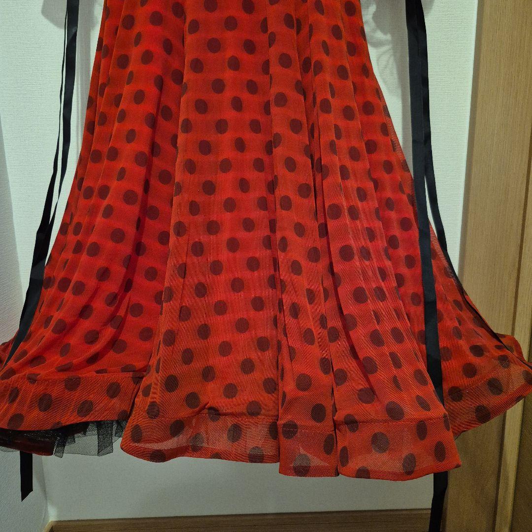 社交ダンス　スタンダードドレス　赤と黒の水玉模様ドレス　S～M