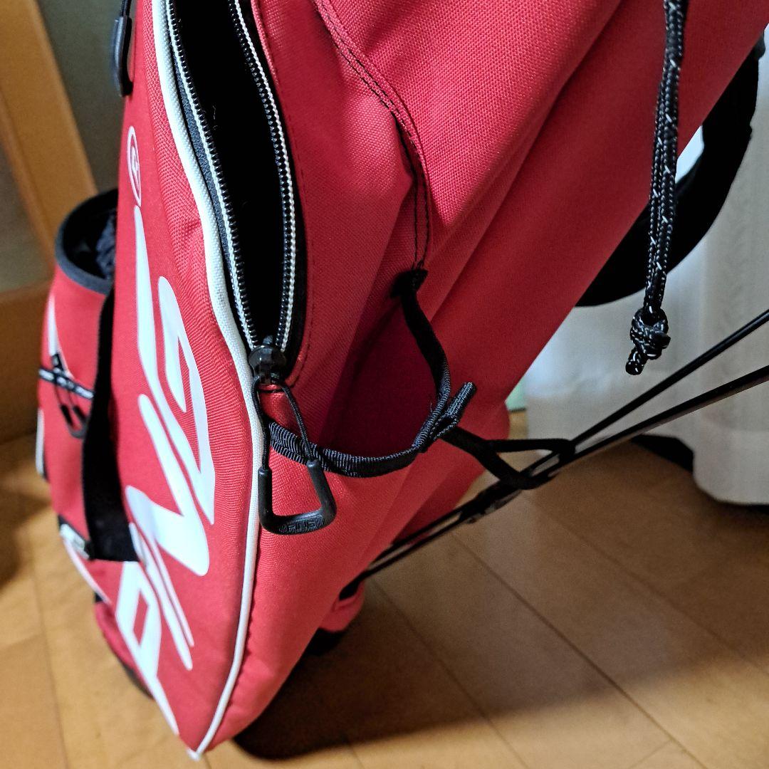 ピンスタンド式キャディバッグ-希少フード内蔵型、美品！レンチはオマケ。