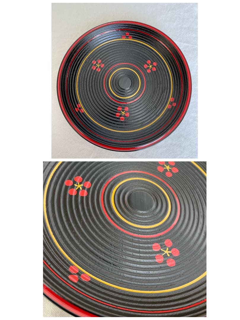 茶道具 漆器 菓子皿 山中塗 ⭐︎塗師 前端雅峯 梅鉢絵銘々盆 銘皿 5枚 共箱布