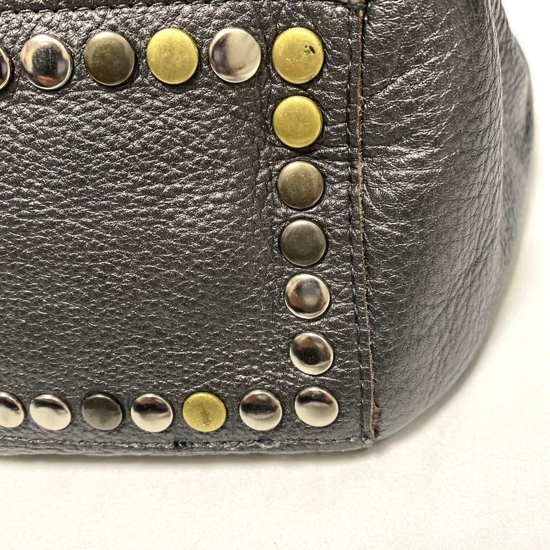 【TRES 】スタッズ　ショルダー　レザー　本革　Y2K トートバッグ　ブロンズ