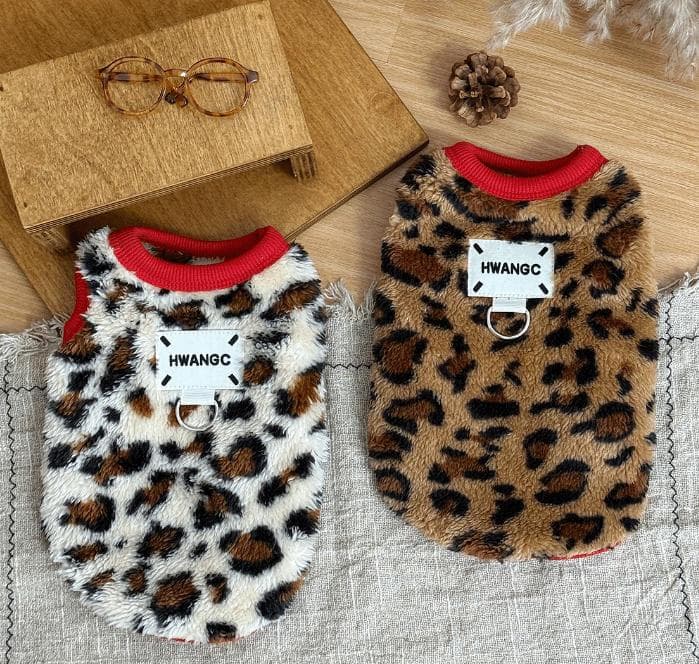 犬服　レオパード柄ファー　ドッグウェア
