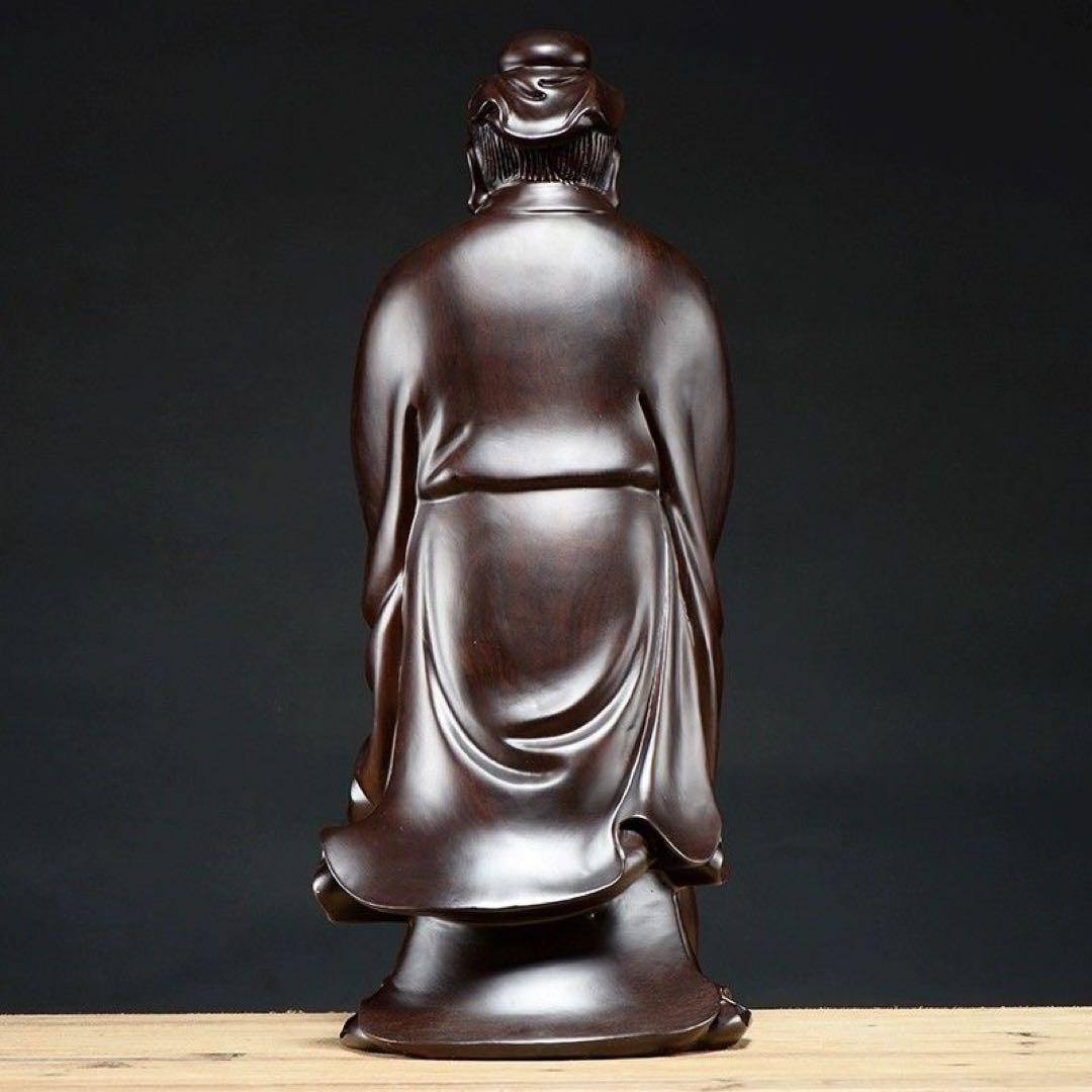 孔子像 木彫り 置物 工芸品 デスク飾り 書斎 インテリア 約15cm哲学者像
