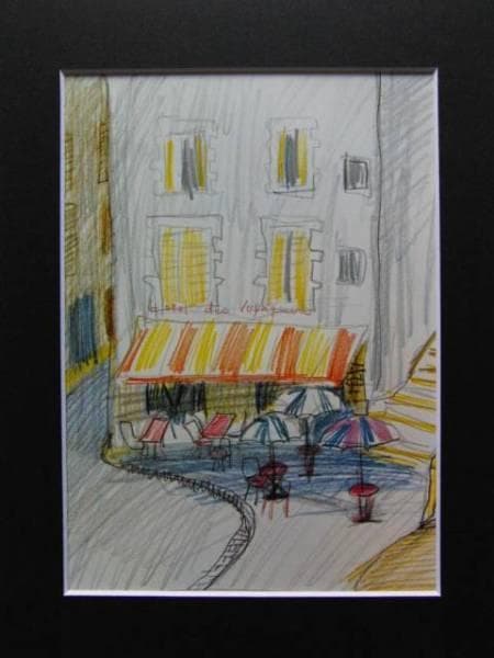 島田　鮎子 、街角にて、希少な額装用画集より、新品高級額、額装付