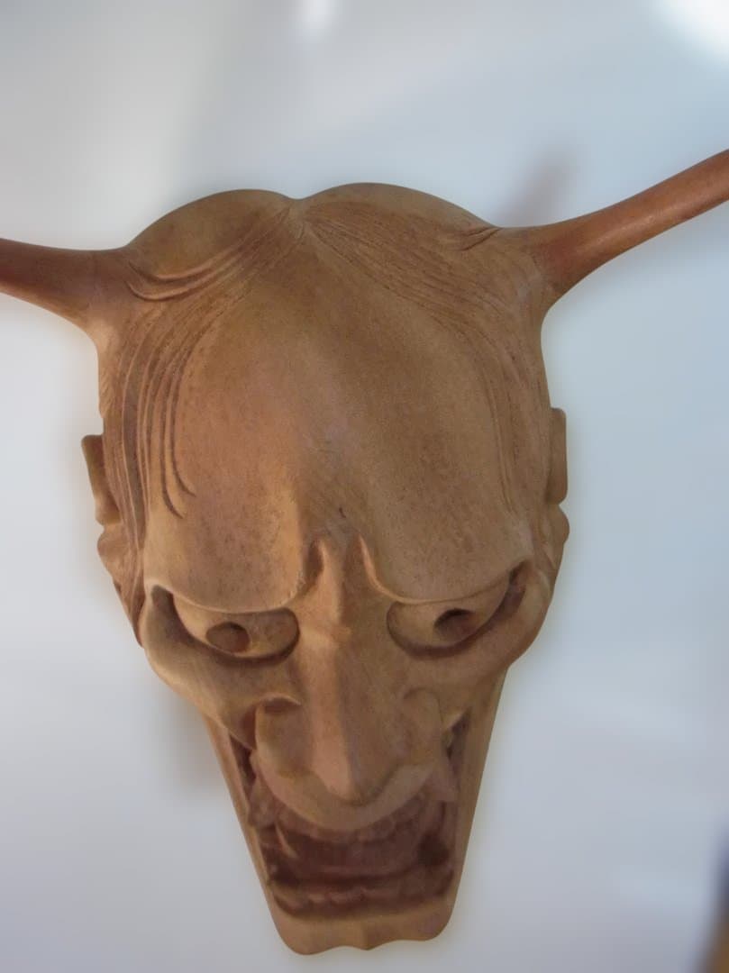 極上木製般若面角付き和風 インテリア