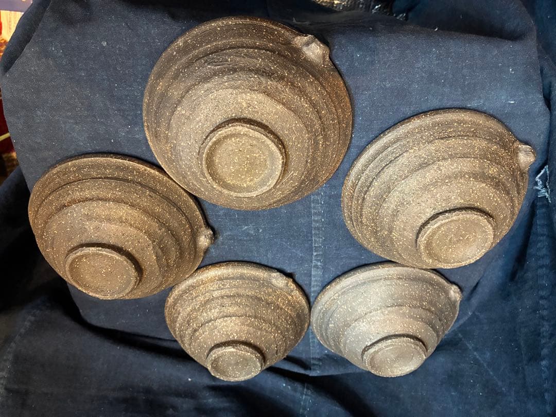 岩谷窯　山本教行　片口小鉢　5客　傷無　直径14.4センチ　民藝　吉田璋也に師事