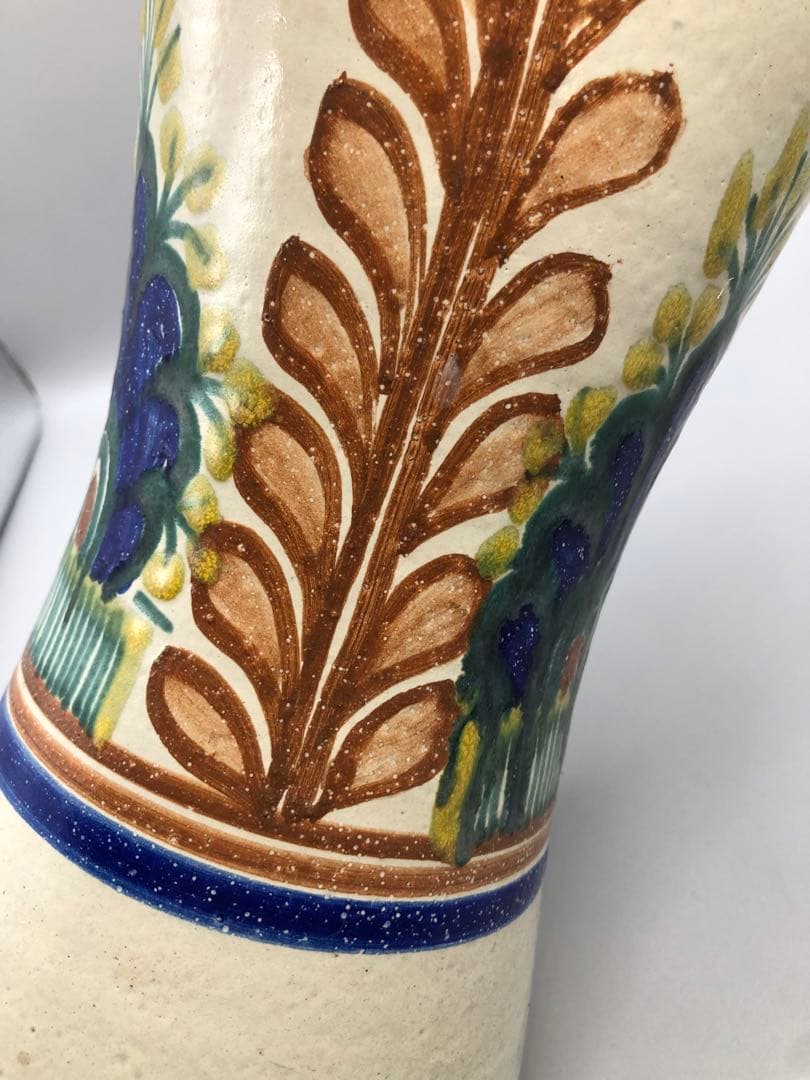 メキシコグアナファト焼ボタニカル柄ビンテージ花瓶陶器三越デパート直輸入伝統工芸品