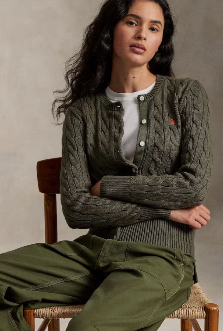 【正規品・未使用紙タグ付】ポロラルフローレン❤️ケーブルカーディガンカーキM