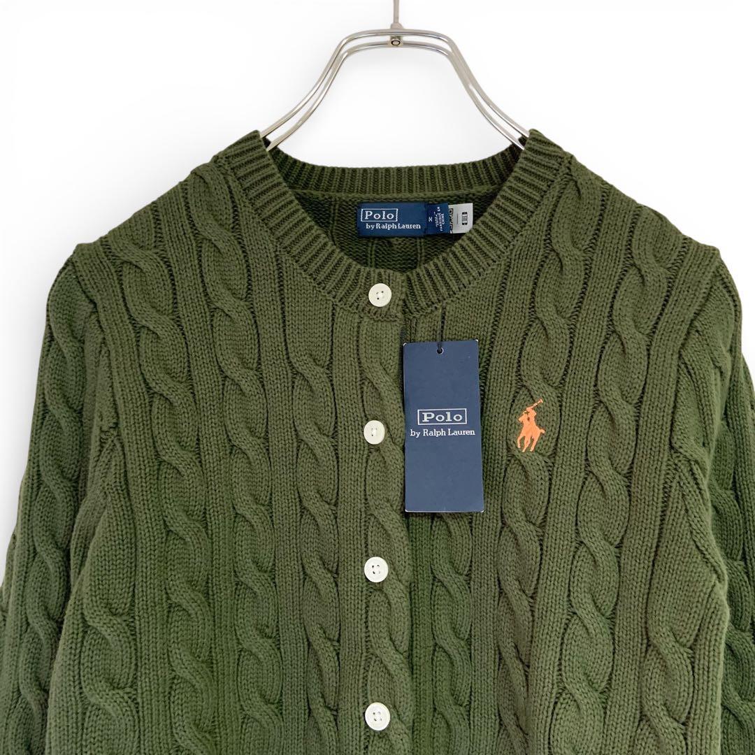 【正規品・未使用紙タグ付】ポロラルフローレン❤️ケーブルカーディガンカーキM
