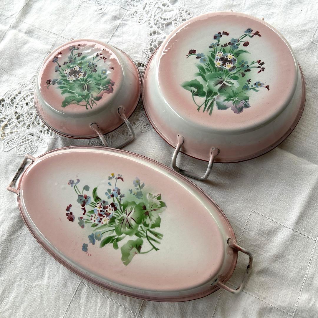 フランスアンティーク　japy 忘れな草のホーローウェディングセット