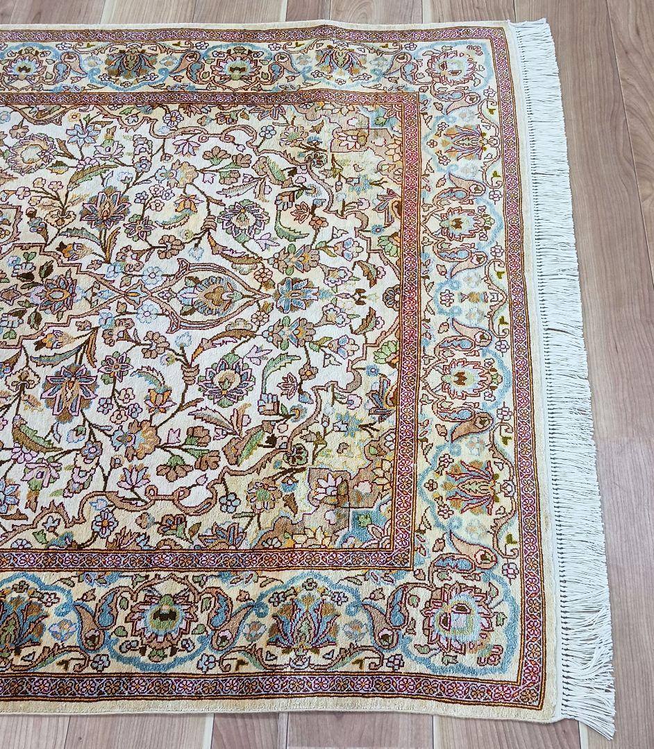 Y3183 高級ペルシャ絨毯 イラン シルク100% 手織り64万ノット