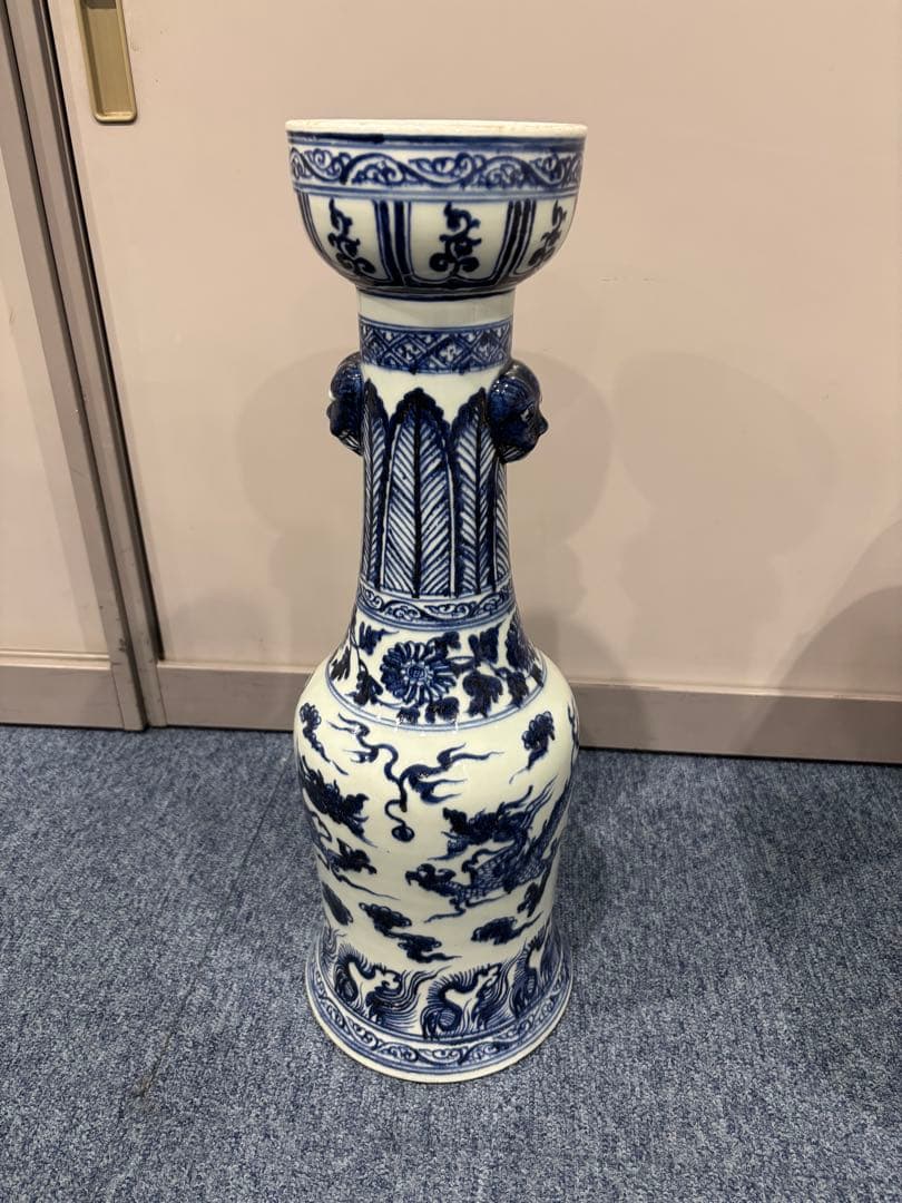 中国花瓶骨董品青白磁 ドラゴン模様 花瓶