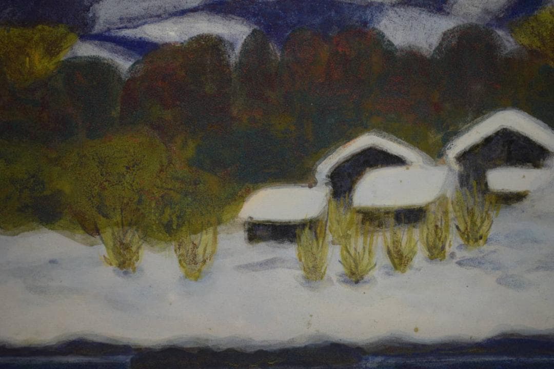 真作/栄/雪景山村図/布袋屋掛軸HF-708