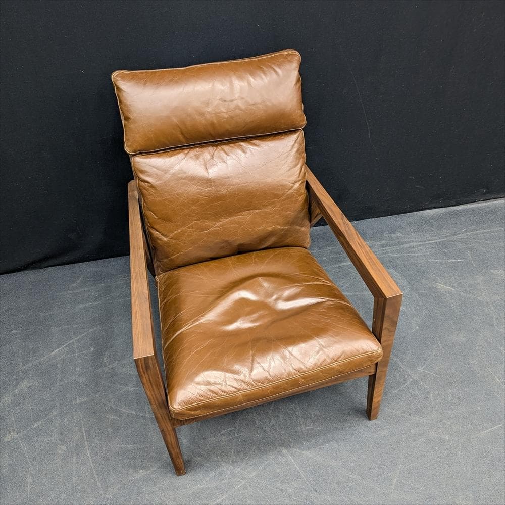 シギヤマ家具　岩倉榮利　ウォールナット　本革　イージーチェア　シングルソファ