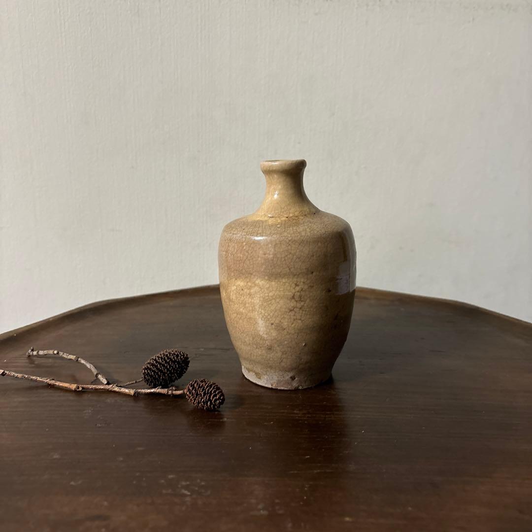 古い瀬戸小徳利　江戸明治　黄瀬戸　美濃　花器　酒器　アンティーク　古道具　検李朝