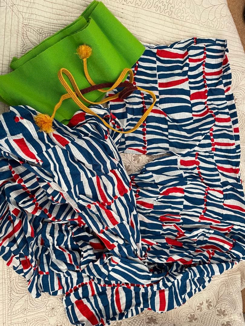 ハ*ル様 浴衣・帯セット 青赤白ストライプ　モダンアンテナ