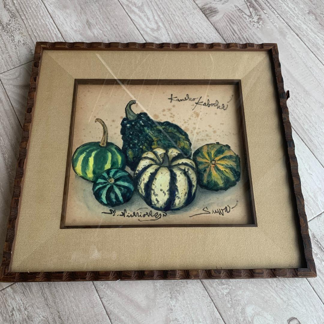 西岡瑞穂 「観賞かぼちゃ」直筆サインあり 洋画家 Kansho Kabocha