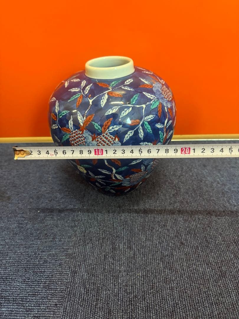 1632 源右衛門窯　染錦 柘榴 絵　ザクロ　花瓶 花器 生け花