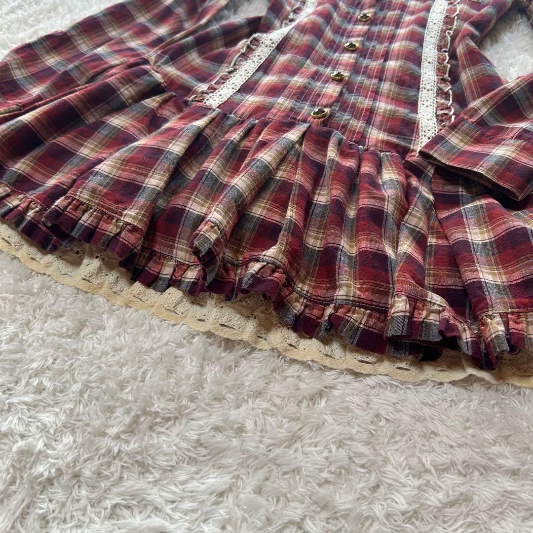 00s 希少 LIZLISA ビッグリボン チェック　ワンピース　シャツ