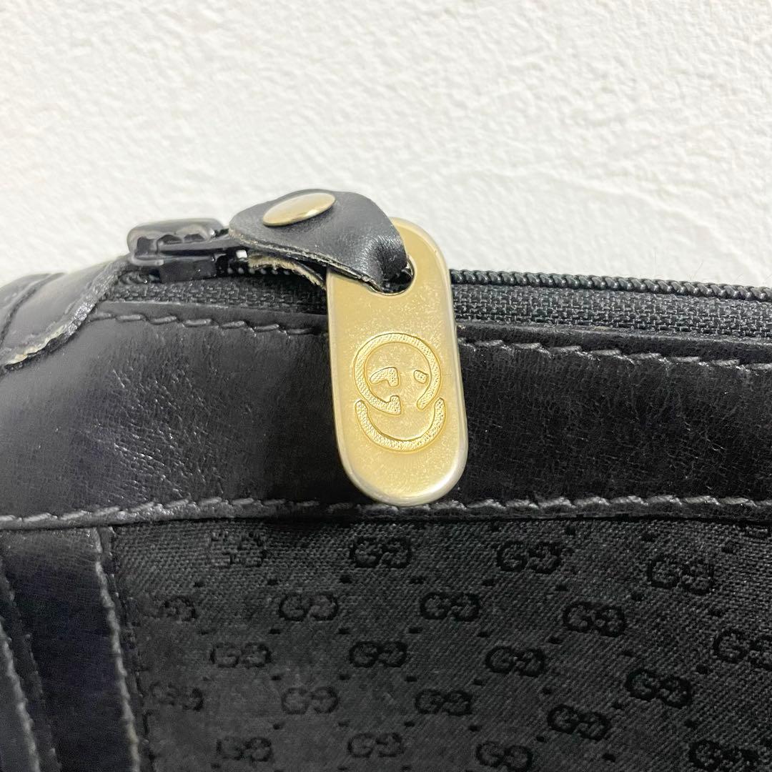 GUCCI グッチ マイクロGG柄 レザー×キャンバス ショルダーバッグ 黒色