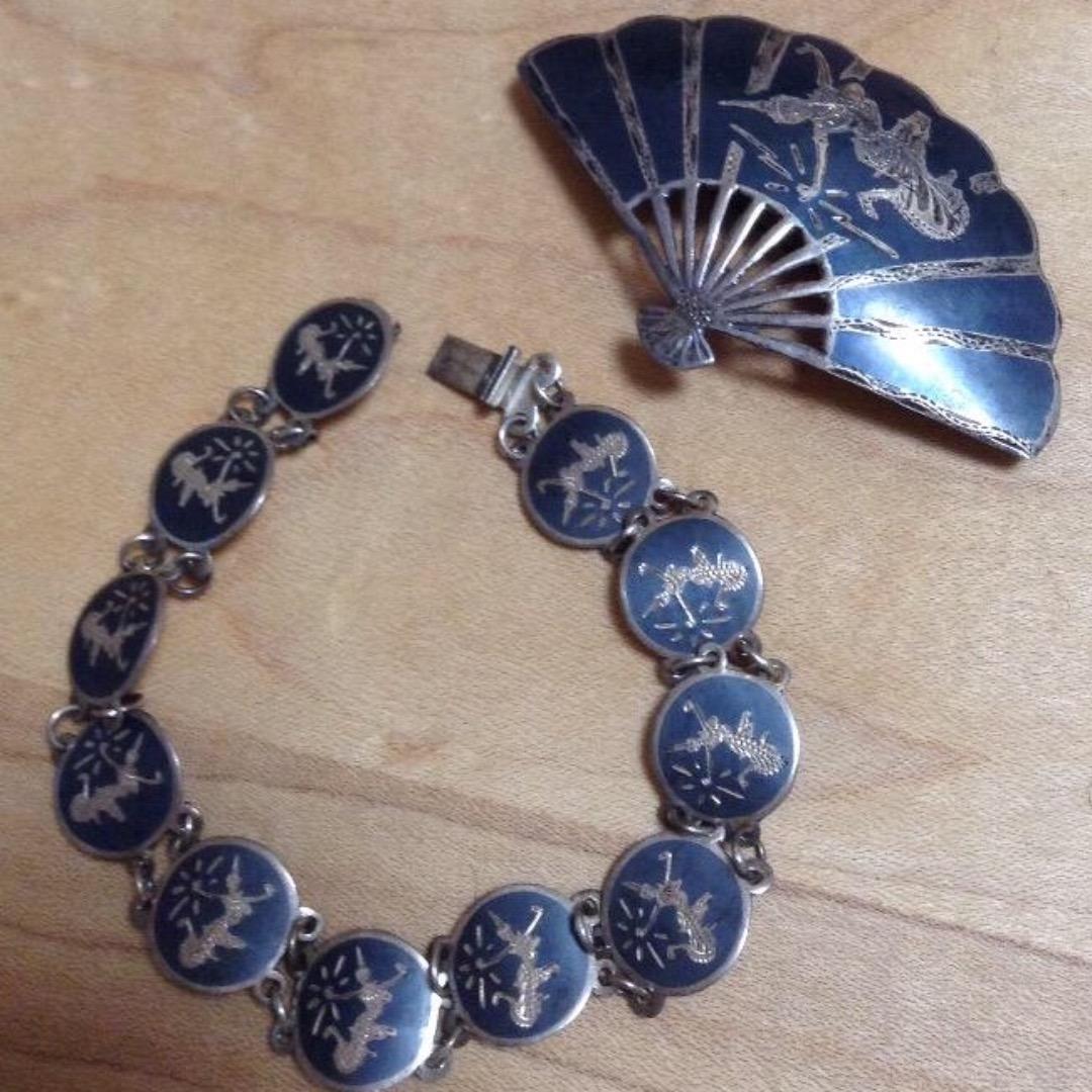 【アンティーク】七宝ブローチ、ブレスレット