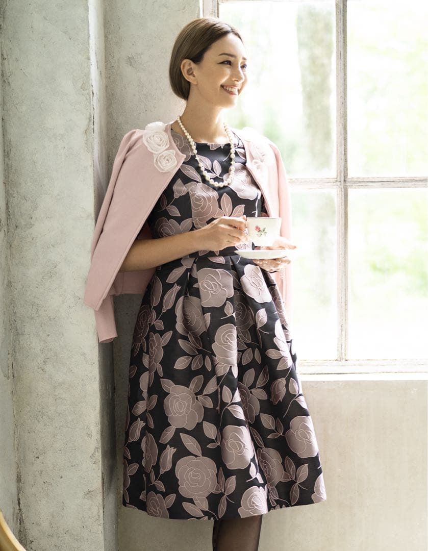 エムズグレイシー シャンブレージャガードローズワンピース 2023AW