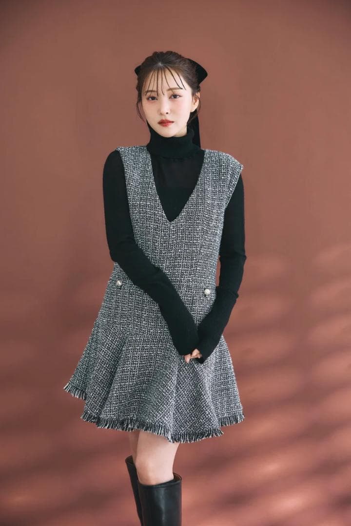 polaura ポローラ クラシカルツイードフレアミニワンピース