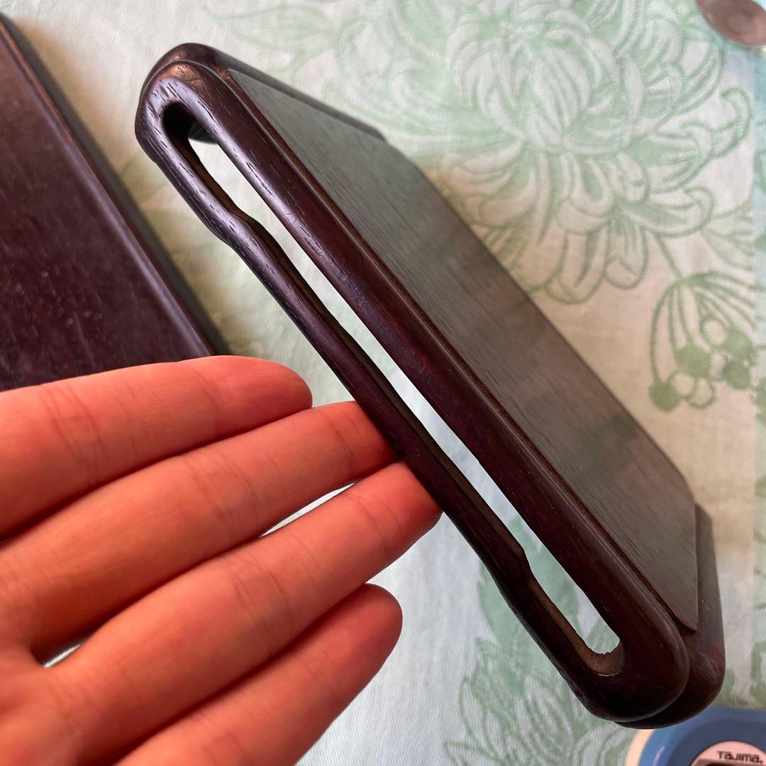 唐木 花台　紫檀系 天然木 透かし彫り 飾台 盆栽 華道　 2点セット