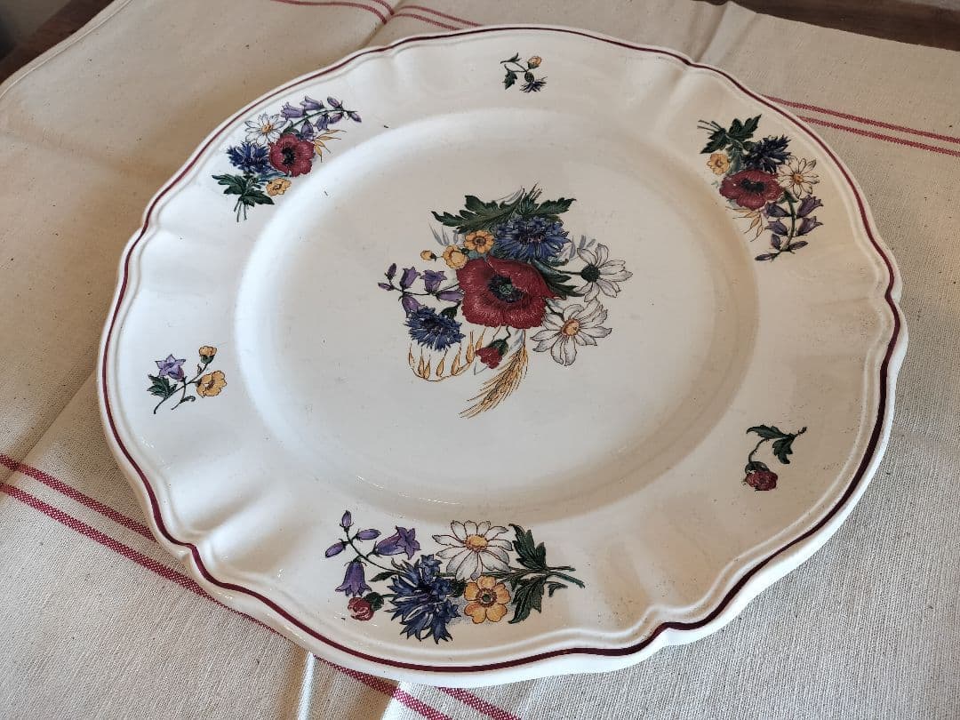 アンティーク　フランス　サルグミンヌ　アグレスト　花柄　大皿　34cm